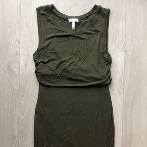 Leith Cotton Stretch Tank Midi Dress Olive Green